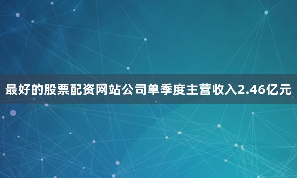 最好的股票配资网站公司单季度主营收入2.46亿元